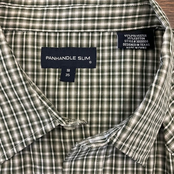 PANHANDLE SLIM Men's Green Western Pearl Snap Rodeo Plaid Shirt, sz 18 x 35 - Picture 2 of 8
